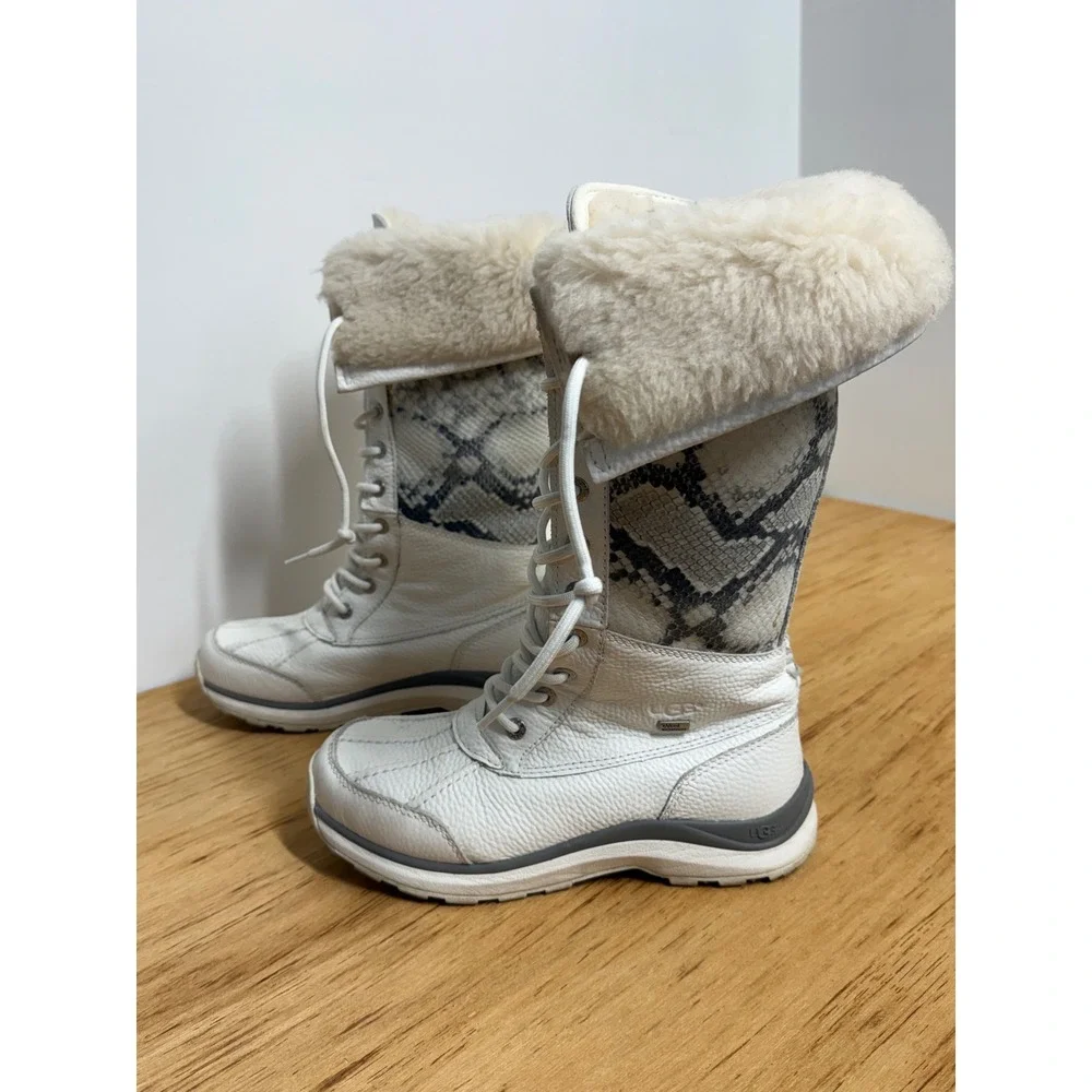 RARE UGG Adirondack II Tall White Snakeskin Leather Waterproof Boots  W6.5